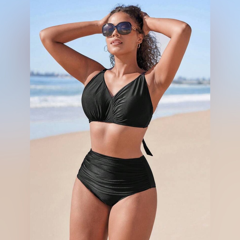 RUCHED HIGH WAISTED BIKINI SWIMSUIT